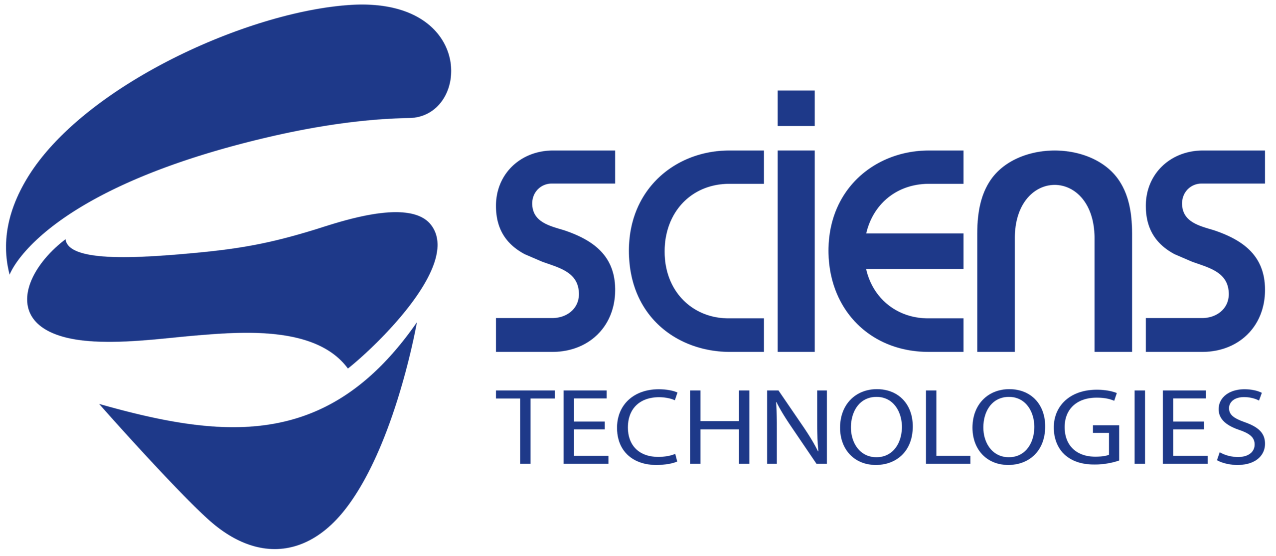 Sciens Technologies logo: blue abstract swoosh mark on the left and the word 'SCIENS' in bold blue lettering with 'TECHNOLOGIES' beneath or beside in lighter blue.